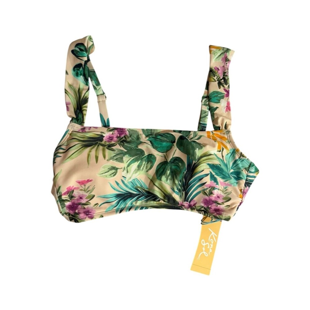 NWT Kona Sol tropical floral print Square Neck Bikini Top size small
